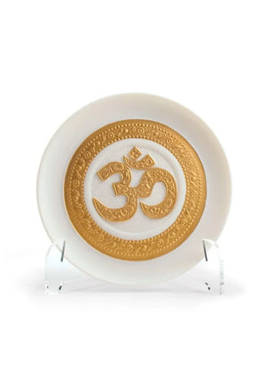 Lladro x Maison Bizarre: Hindu Lucky Symbol - Om Decorative Plate. Golden Lustre