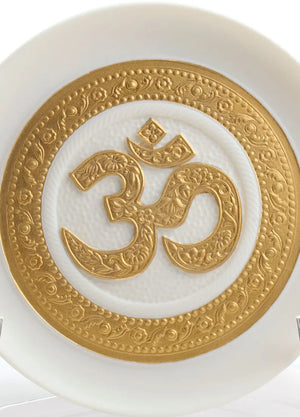 Lladro x Maison Bizarre: Hindu Lucky Symbol - Om Decorative Plate. Golden Lustre