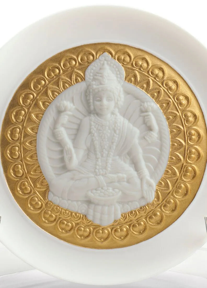 Lladro x Stoviglie: Goddess of Wealth - Lakshmi Decorative Plate. Golden Lustre