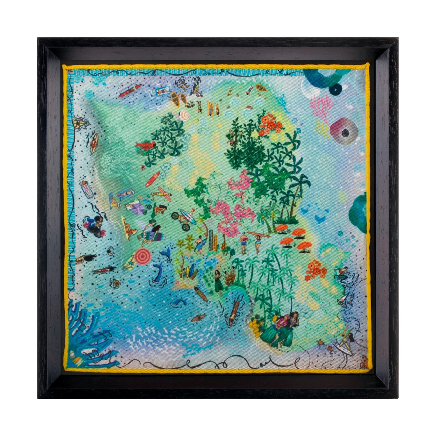 Hawaii Beach Life Black Framed Silk Scarf