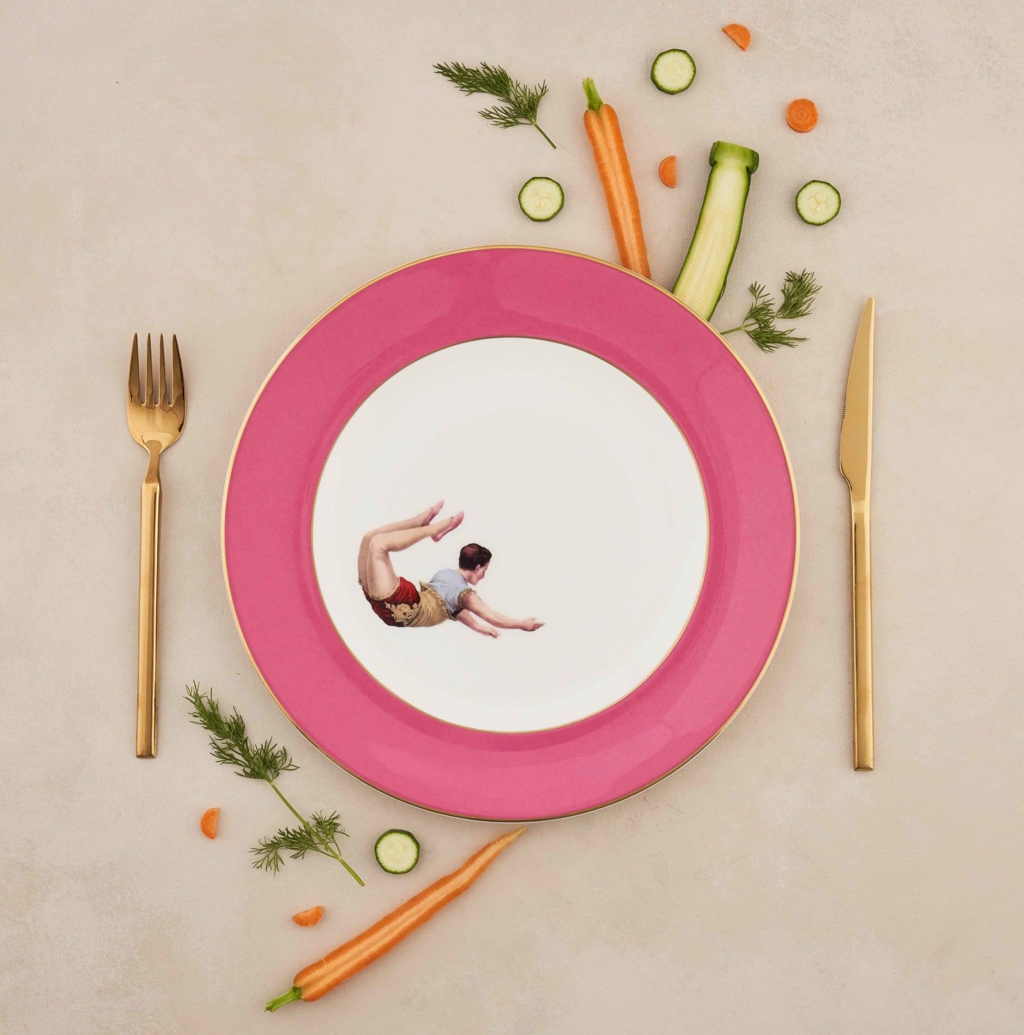 Set of 4 Trapeze Boy 22k Gold Accented Plates