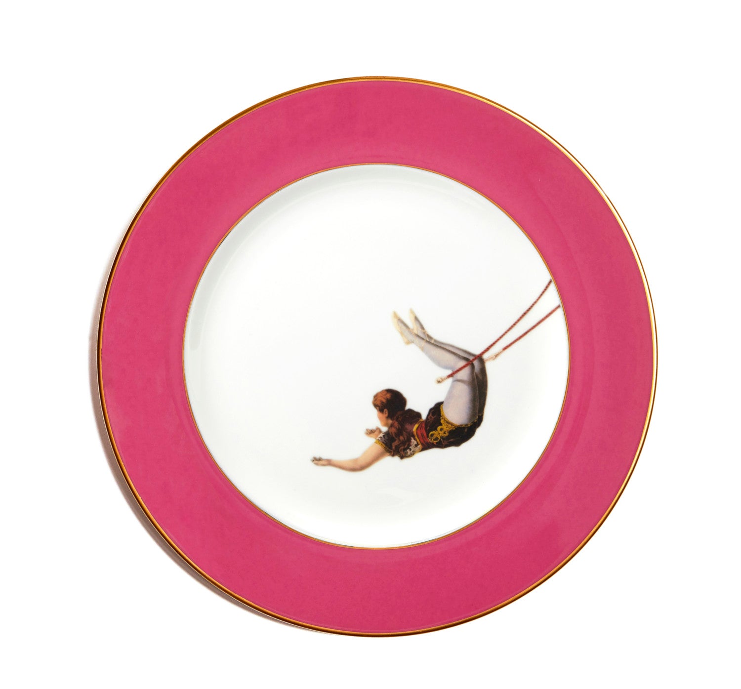 Set of 4 Trapeze Girl 22k Gold Accented Plates