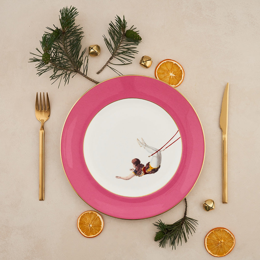 Set of 4 Trapeze Girl 22k Gold Accented Plates