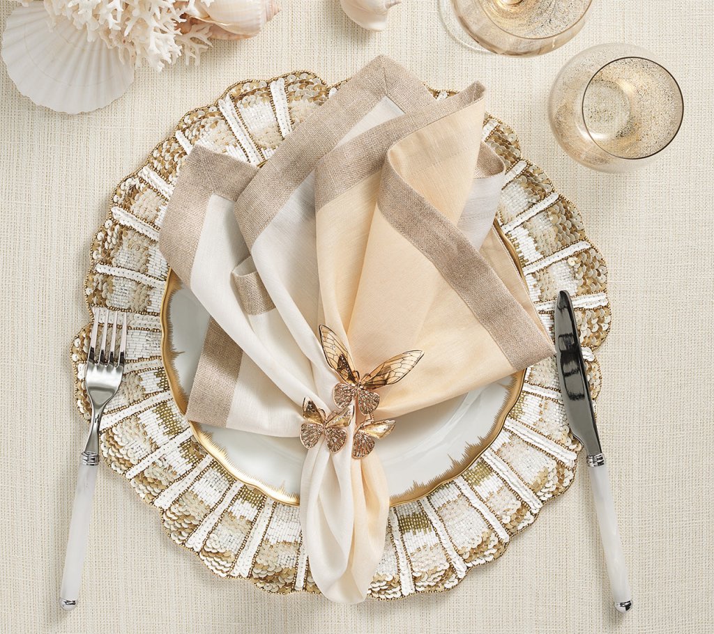 Set of 4 Champagne & Gold Flutter Napkin Rings