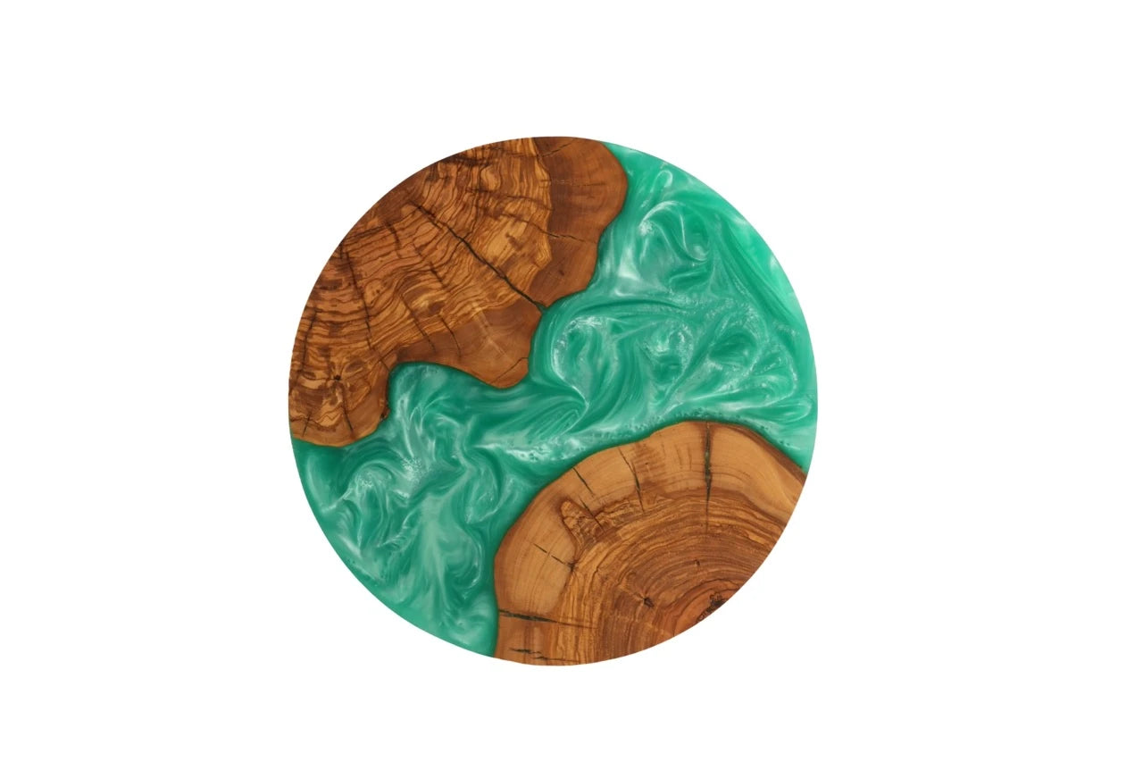 Handcrafted Epoxy & Olive Wood Circular Serving Board