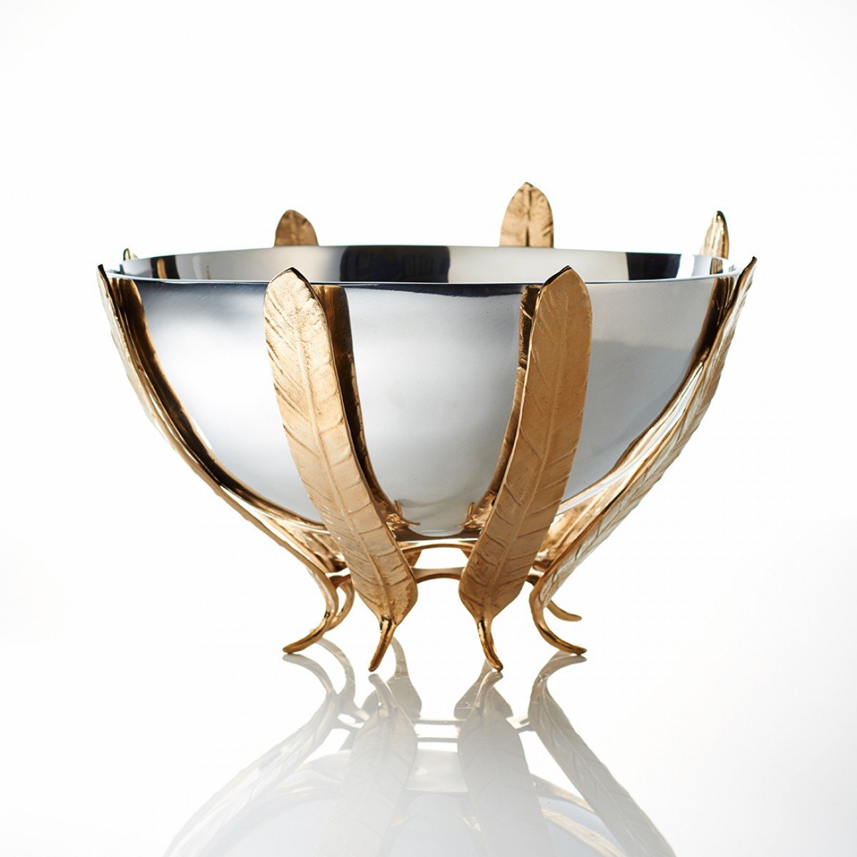 Silver & Gold Finish Feather Pedestal Bowl