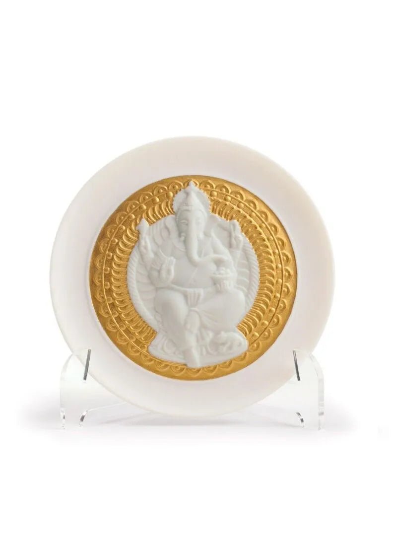 Lladro x Stoviglie: God of Luck - Ganesha Decorative Plate. Golden Lustre